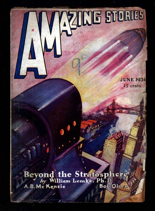 Amazing Stories June 1936 – Rocket Cannon Fires Over New York City