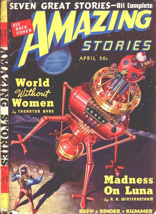 Red Spider-Mech Hunts Astronaut on Luna — Amazing Stories April 1939