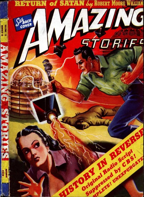 Brain-in-a-Jar Ray Gun Attack, Amazing Stories October 1939