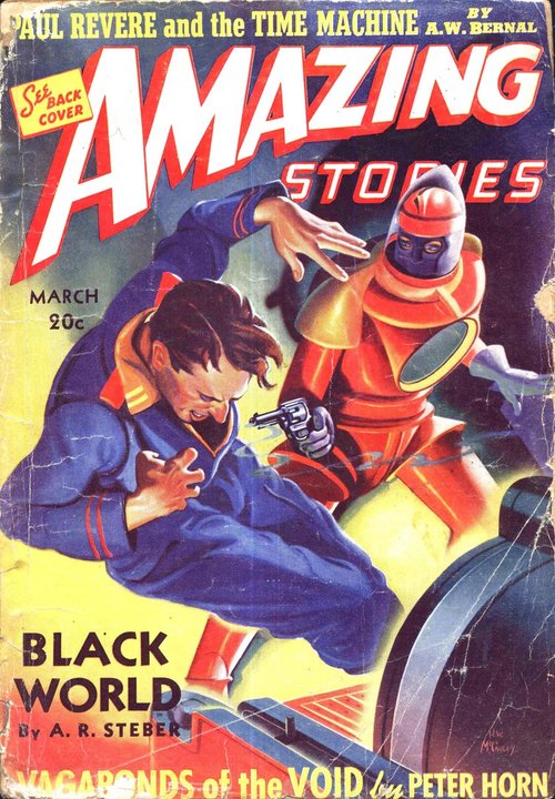 Amazing Stories March 1940 — Hero Battles Red Robot in Zero-G Combat