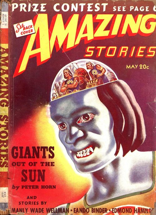 Mind-Control Alien Face, Amazing Stories May 1940 — Giants Out of the Sun