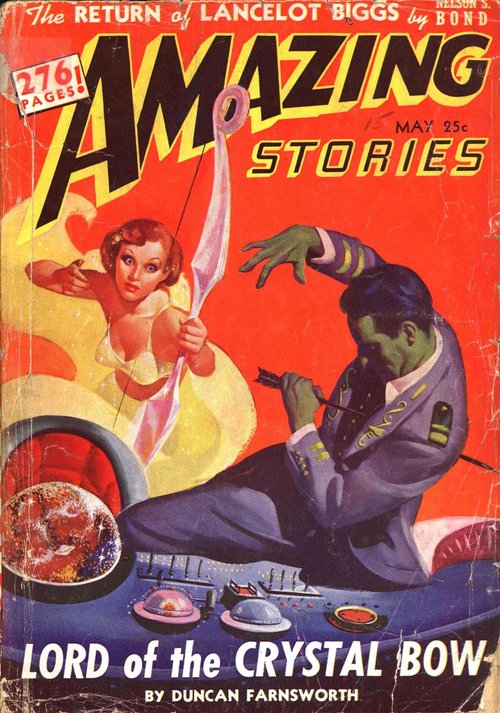 Lord of the Crystal Bow – Amazing Stories May 1942 Green Alien Cover