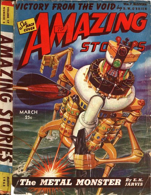 Amazing Stories March 1943 – The Metal Monster War Machine Cover