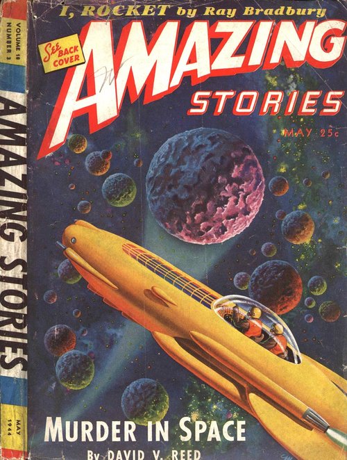 Amazing Stories May 1944 — Rocket Through Asteroid Field, Bradbury Issue
