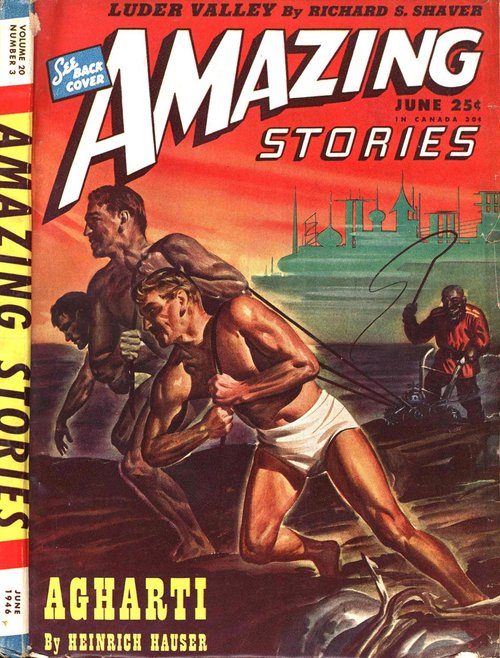 Slave Laborers Flee Futuristic City — Amazing Stories June 1946 'Agharti'