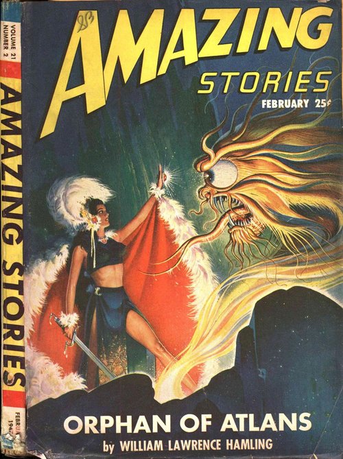 Orphan of Atlans — Amazing Stories Feb 1947 Woman vs. Tentacled Creature