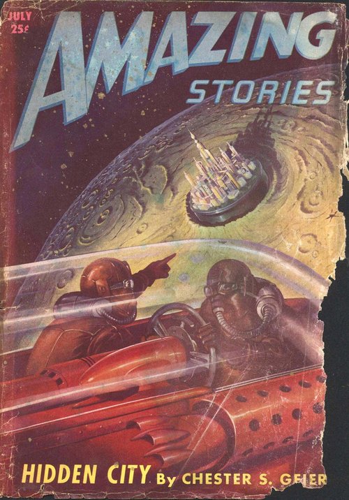 Hidden City on the Moon — Amazing Stories July 1947 Cover