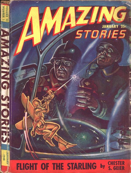 Space Combat Ray-Gun Duel, Amazing Stories January 1948 Cover