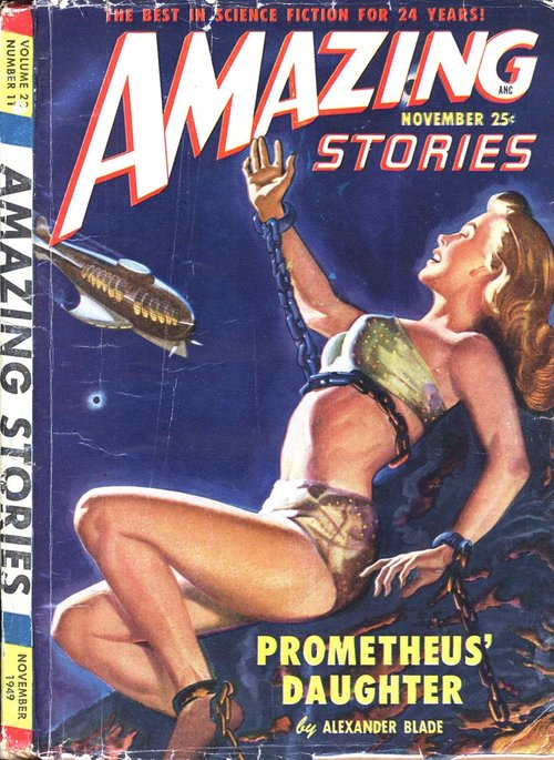Prometheus' Daughter — Amazing Stories November 1949 Chained Woman Cover