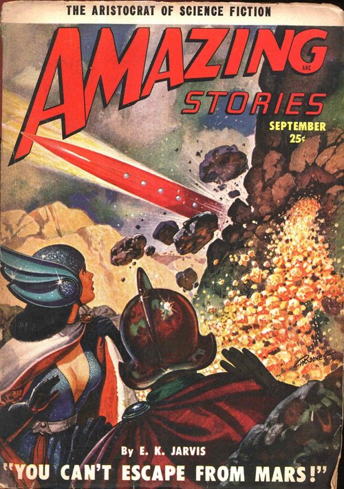 Amazing Stories Sept 1950 – Rocket Blasts Mars Rocks, E.K. Jarvis Cover