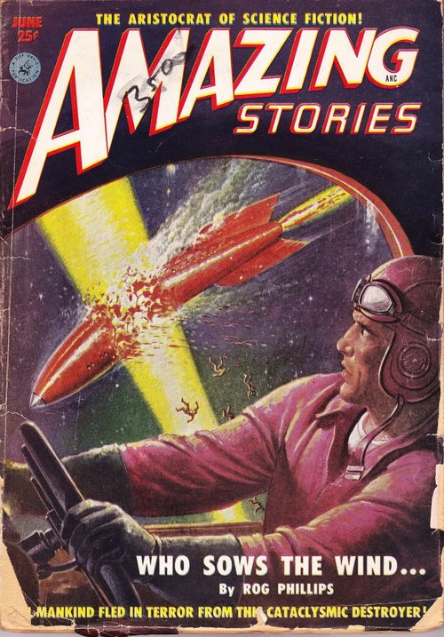 Amazing Stories June 1951 – Space Pilot Fires on Rocket Attack
