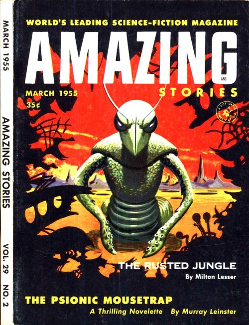 Mantis Alien Menace, Amazing Stories March 1955 Cover Art