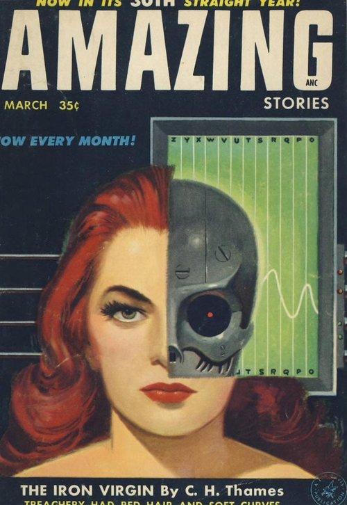 Half-Human Android Woman, Amazing Stories March 1956 'The Iron Virgin'