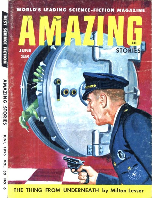Green Alien Claws Through Vault Door – Amazing Stories June 1956