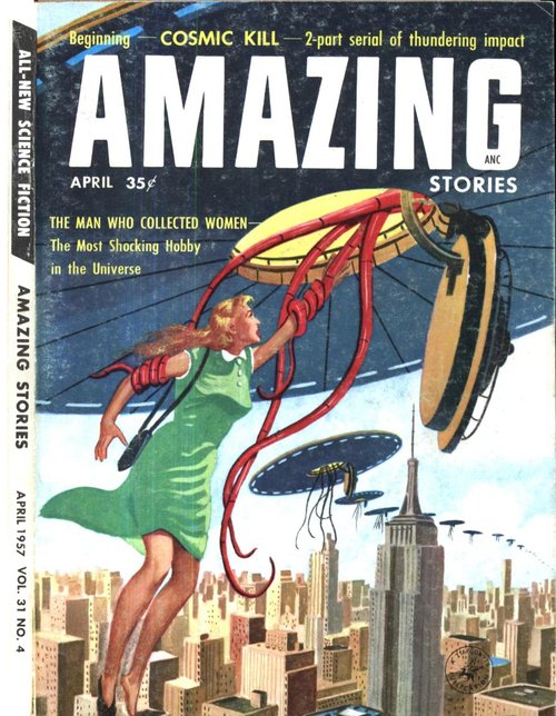 Alien Abduction Over NYC, Amazing Stories April 1957 Vol.31 No.4