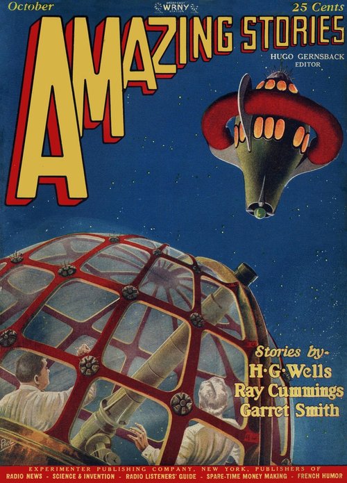 Frank R. Paul's Alien Spacecraft Encounter – Amazing Stories October 1927
