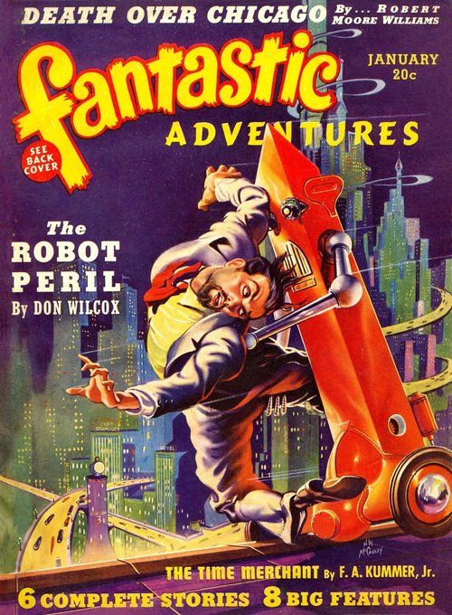 Robot Peril Cover — Fantastic Adventures January 1940, H.W. McCauley