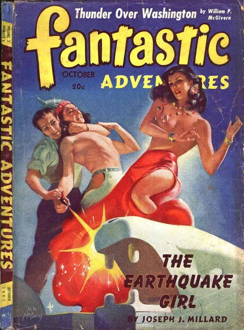 The Earthquake Girl – Fantastic Adventures October 1941 Cover by H.W. McCauley