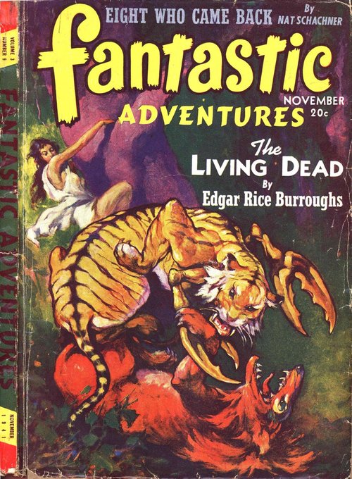 Saber-Tooth vs Monster: Fantastic Adventures Nov 1941 ERB Cover