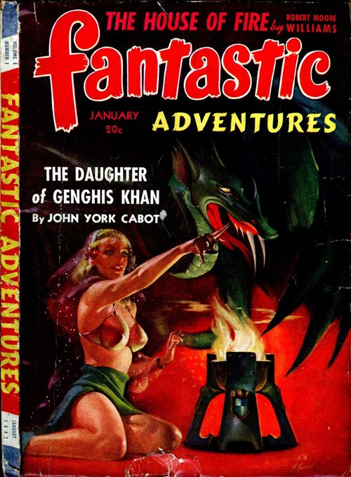 Fantastic Adventures Jan 1942 — Woman Defies Dragon, 'Daughter of Genghis Khan'