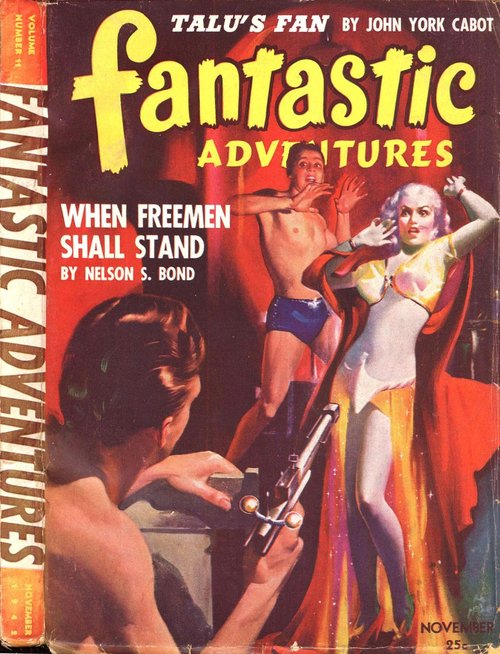 Fantastic Adventures Nov 1942 – Ray-Gun Showdown with Silver-Haired Alien Woman