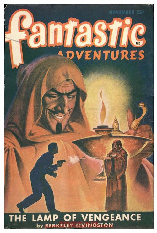 Fantastic Adventures Nov 1947 – The Lamp of Vengeance, Sinister Sorcerer Cover