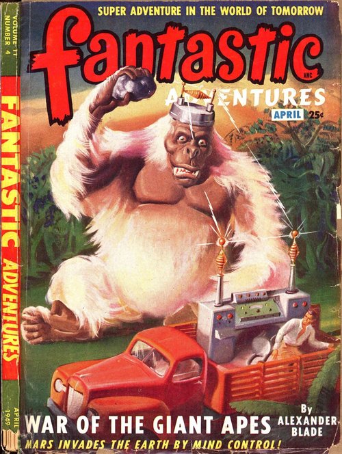 War of the Giant Apes — Fantastic Adventures April 1949 Mind-Control Cover