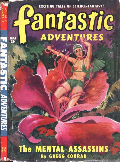 Carnivorous Giant Flower Traps Woman, Fantastic Adventures May 1950