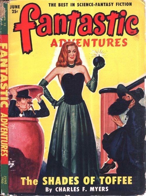 Femme Fatale with Bomb: Fantastic Adventures June 1950 Cover