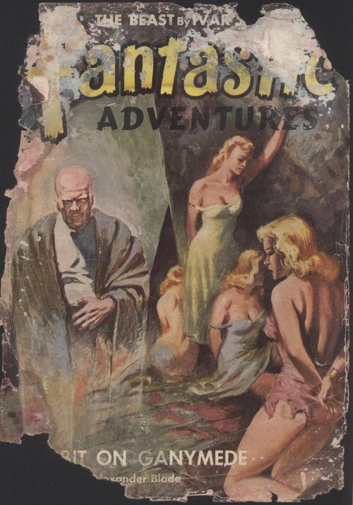 Fantastic Adventures 1953 — Bald Villain and Captive Women on Ganymede