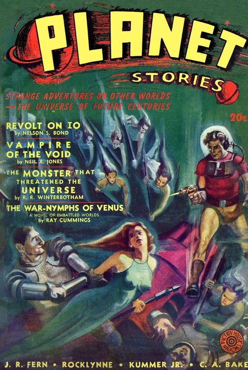 Planet Stories Spring 1941 — War-Nymphs of Venus Cover Battle Scene