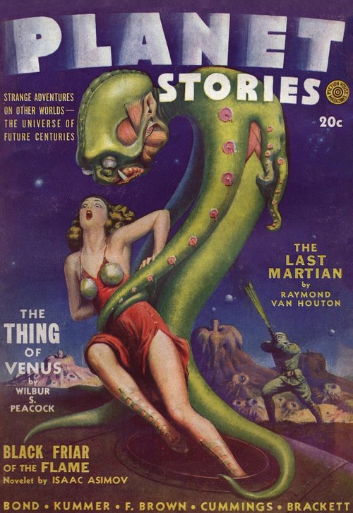 Planet Stories 1942 – Serpent Monster Attacks Woman on Alien World