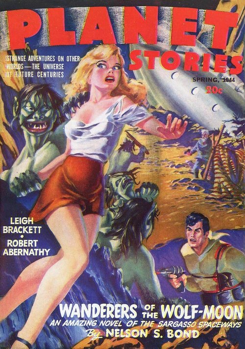 Planet Stories Spring 1944 — Green Alien Abduction, Wolf-Moon Cover Art