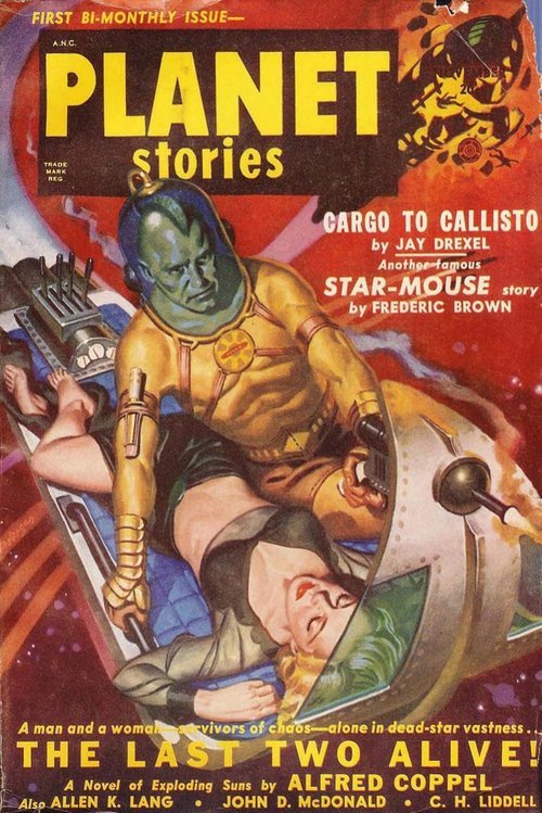 Planet Stories Nov 1950 — Green Alien Villain Threatens Human Crew in Space