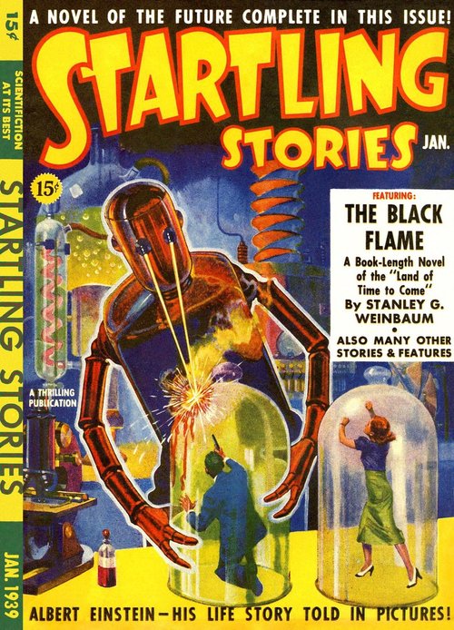 Rampaging Robot Attacks Lab, Startling Stories January 1939 Cover