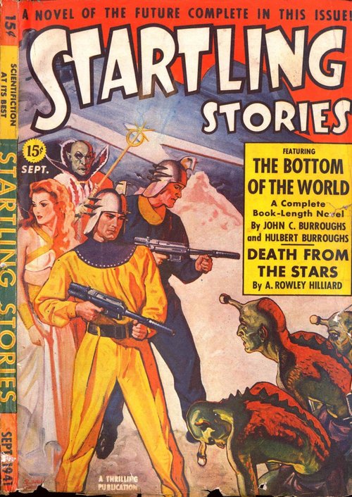 Startling Stories Sept 1941: Armed Heroes vs Green Aliens at World's Bottom