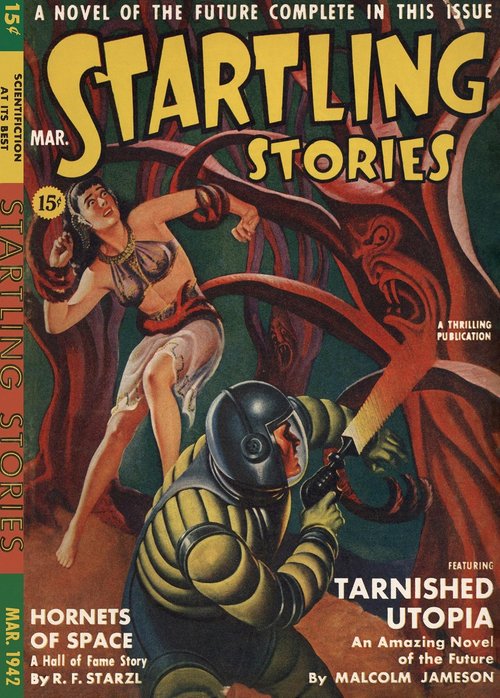 Startling Stories Mar 1942 — Space-Suited Hero Rescues Woman from Alien Tentacles