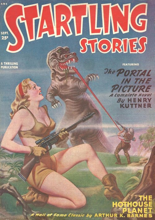 Earle Bergey's Dinosaur Attack, Startling Stories Sept 1949 Kuttner