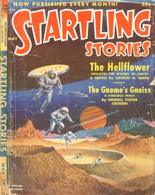 Alex Schomburg's Spacesuit Astronauts on Alien World, Startling Stories May 1952