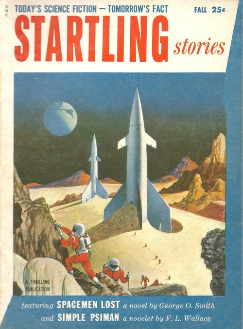 Lunar Base Rockets & Suited Explorers, Startling Stories Fall 1954