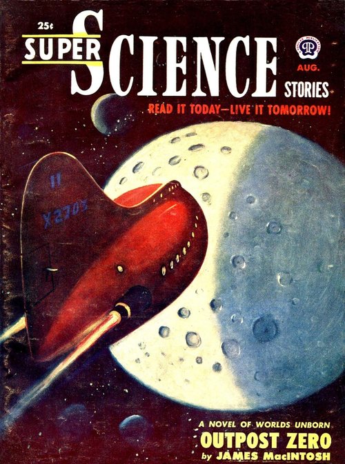 Red Rocket X2703 Orbiting the Moon – Super Science Stories Aug 1951