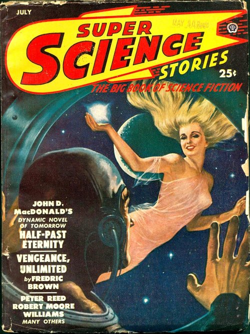 Cosmic Goddess Floats in Space, Super Science Stories July 1950