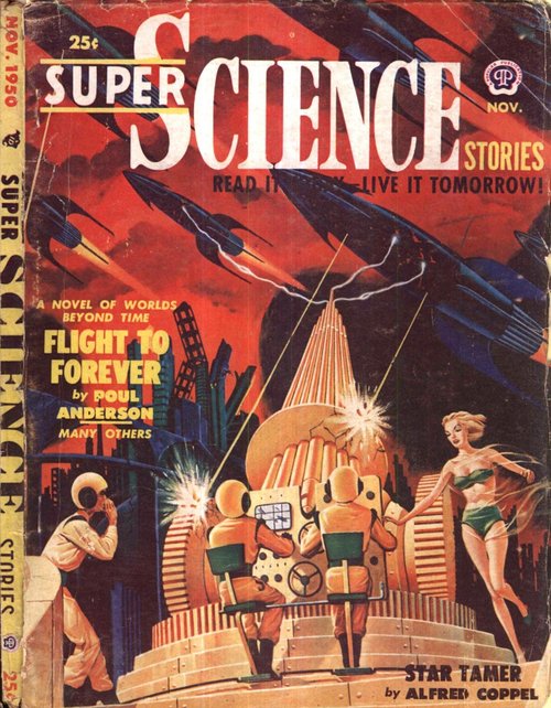 Super Science Stories Nov 1950 – Space Battle Energy Cannon Cover