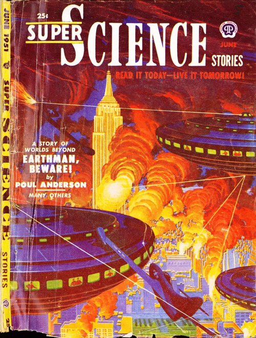 Flying Saucers Obliterate New York — Super Science Stories June 1951