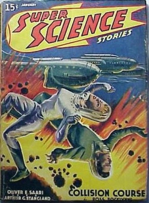 Super Science Stories Jan 1941 – 'Collision Course' Spaceship Blast Cover
