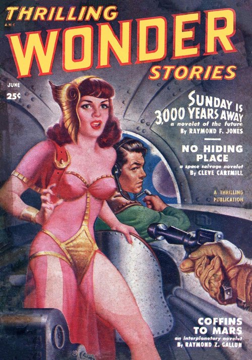 Thrilling Wonder Stories June 1950 — Space Siren & Gunman Cover Art