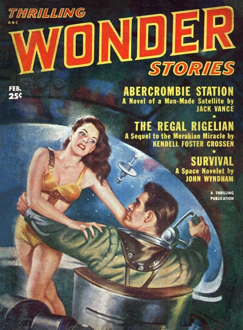 Thrilling Wonder Stories Feb 1952 — Space Station Struggle Cover