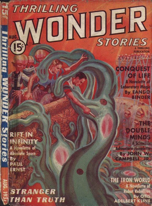 Thrilling Wonder Stories Aug 1937 – Heroes Battle Alien Tentacle Beast