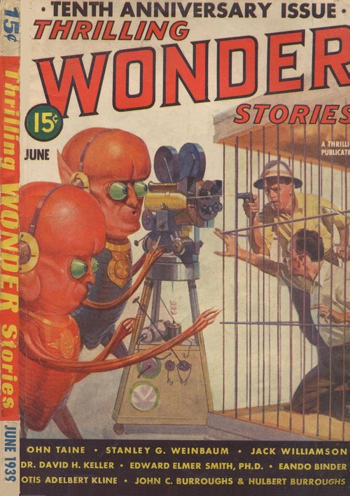 Red Aliens Cage Humans in Thrilling Wonder Stories June 1939 Anniversary Issue
