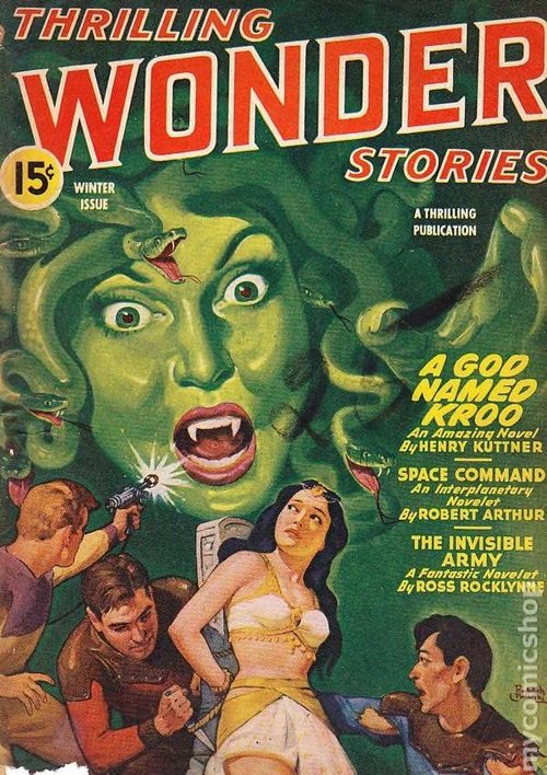 Medusa Monster Threatens Captive Beauty — Thrilling Wonder Stories Winter 1944
